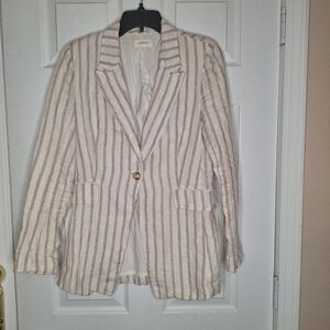 Bohme Cream and Tan Striped Linen Jacket Size Small